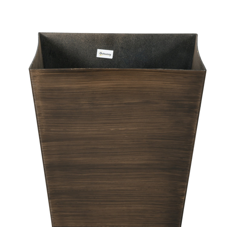 Outsunny 28" Tall Outdoor Planters, Set Of 3 Large Taper Planters With Drainage Holes And Plug, Faux Wood Plastic Flower Pots For Outdoor, Indoor, Garden, Patio, Brown
