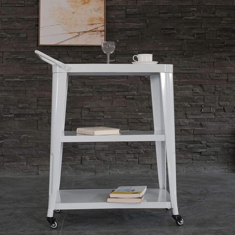 3 Tiered Metal Frame, Industrial Dining Cart With Swivel Wheels, White