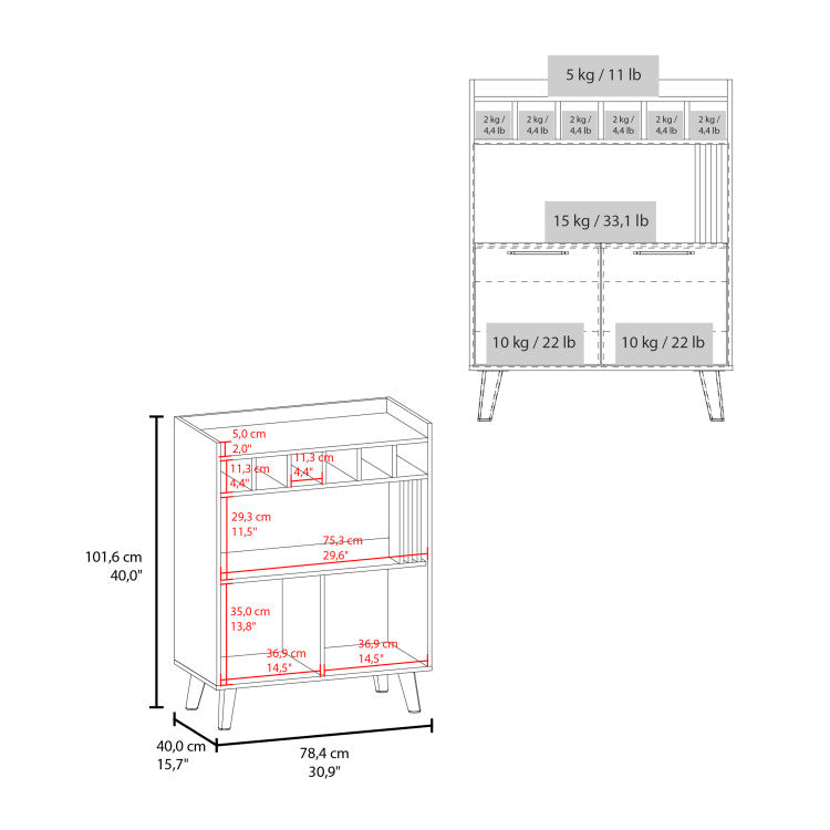 Vance 40" High Bar Cabinet With Six Bottle Cubbies, Two Double Door Cabients, Four Shelves, Living Room, Wine Rack, Liquoar Cabient Dark Wengue