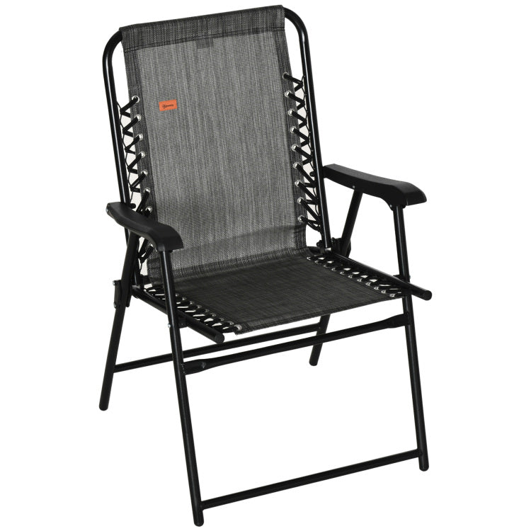 Outsunny Patio Folding Chair, Outdoor Bungee Sling Chair W Armrests, Portable Lawn Chair For Camping, Garden, Pool, Beach, Backyard, Gray