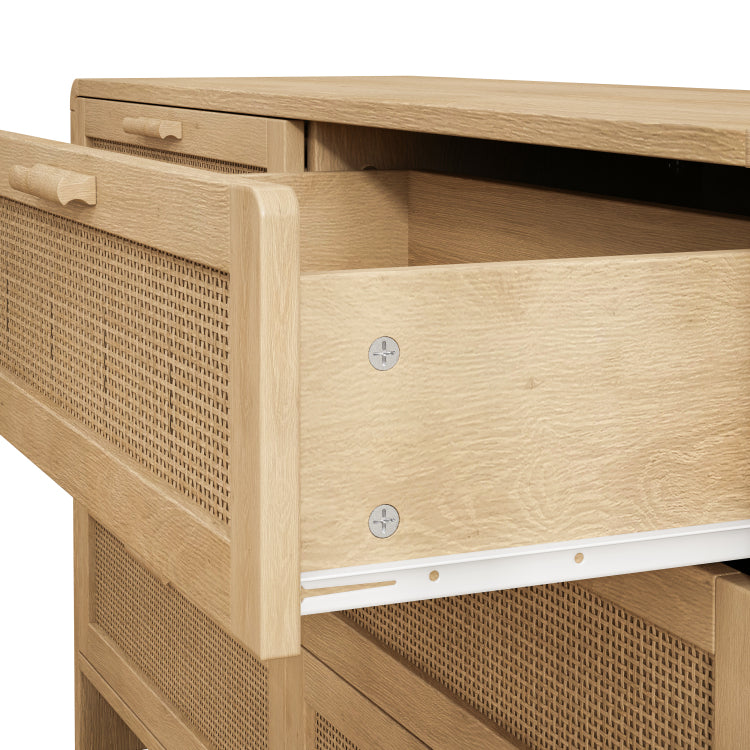 51.18'' Arc Shaped Corner Rattan Cabinet, 6 Drawers Rattan Storage Cabinet Rattan Drawer, For Living Room Bedroom,And Kitchen, Natural