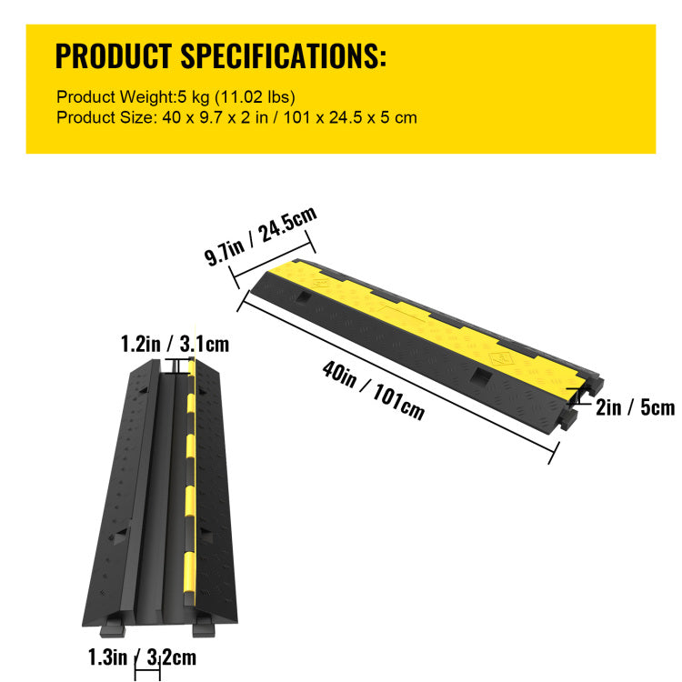 Rubber Cable Protectors Heavy Duty Wire Hose Cord Protective Cover Ramps Floor Driveway Speed Bump, 3 Pack 2 Channel 11000Lbs