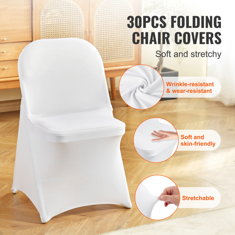 White Stretch Spandex Chair Covers 30 Pcs, Folding Kitchen Chairs Cover, Universal Washable Slipcovers Protector, Removable Chair Seat Covers, For Wedding Party Dining Room Banquet Event