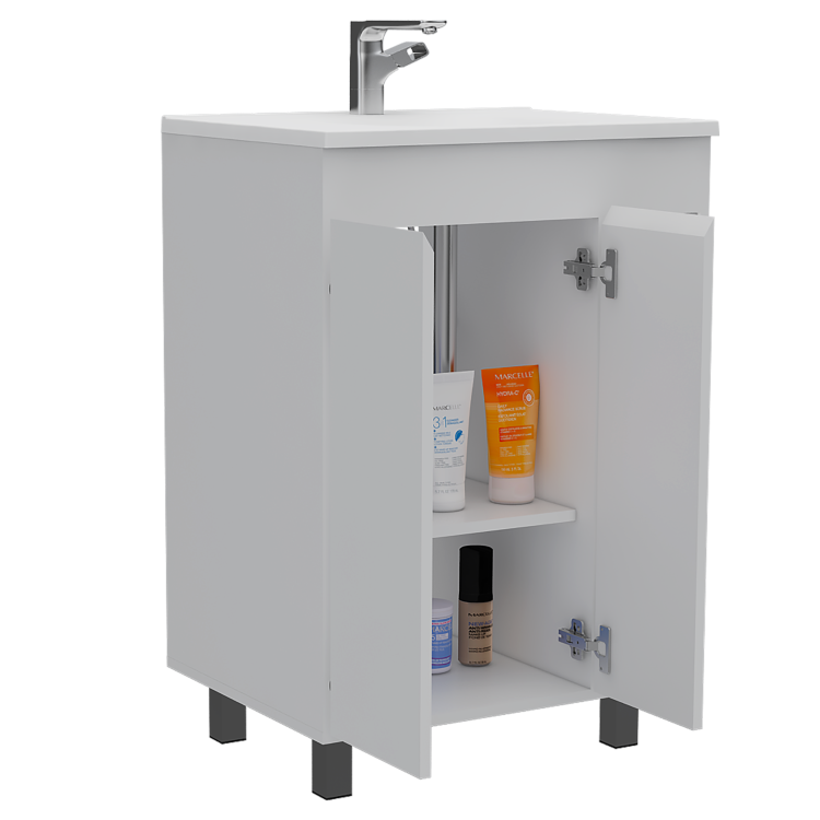 Palmer 24" Free Standing Vanity Cabinet, One Cabinet With Division, Two Small Shelves