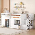 Twin Bed, Solid Wood Twin Size Low Loft Bed With Stair, Drawer, And Shelf Of White Color