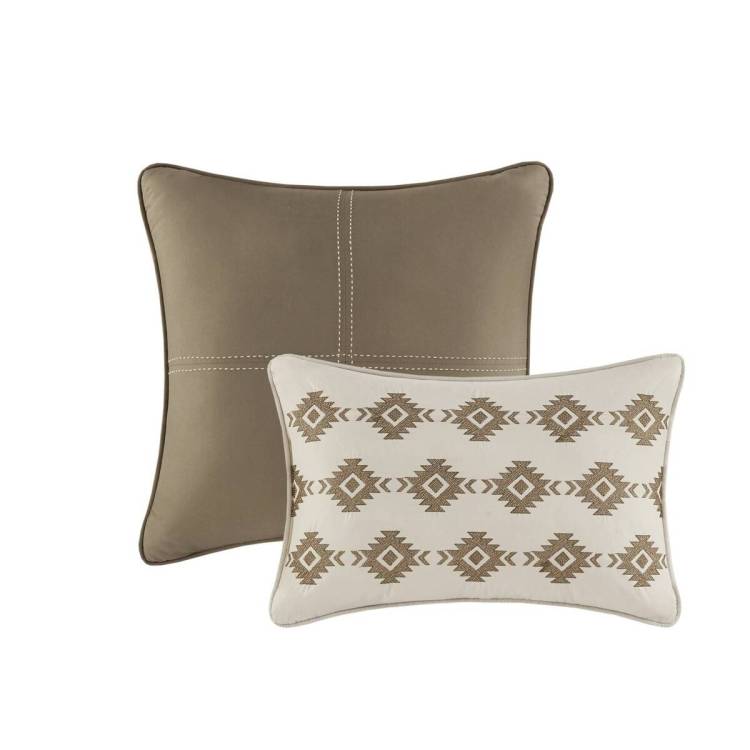 5 Piece Stripe Herringbone Comforter Set With Throw Pillows Brown Full Queen