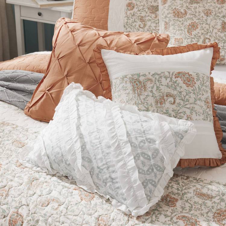 6 Piece Cotton Percale Quilt Set With Throw Pillows Coral Full Queen