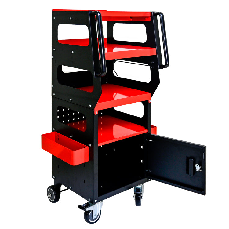 4 Level Multi Functional Diagnostic Trolley,Car Diagnostic Equipment Cart, With 360 Rotating And Lockable Casters Black&Red