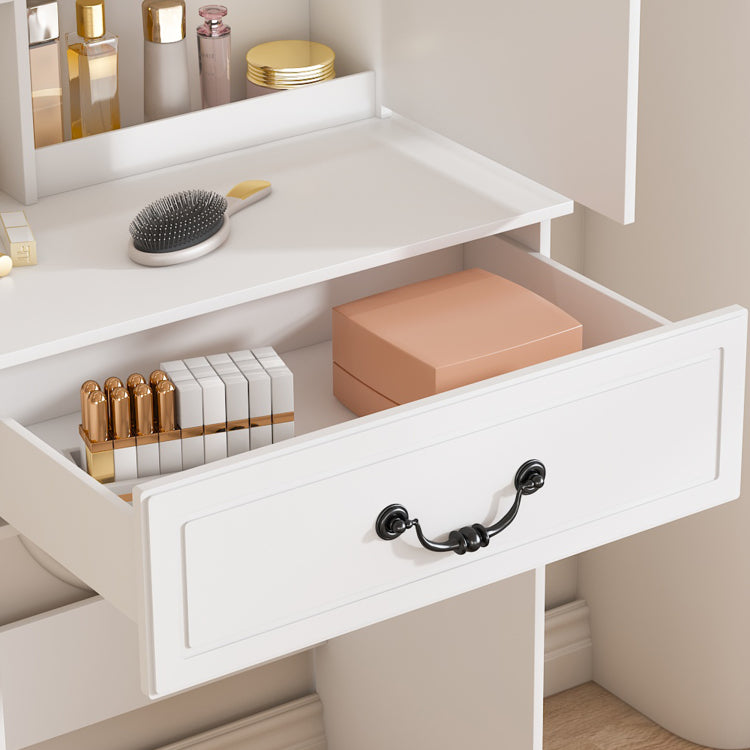 Modern Mini Dressing Table With Led Lit Mirror & Hidden Storage,Includes Padded Stool,Adjustable Brightness Vanity Desk,Multi Tier Dust Proof Shelves,White