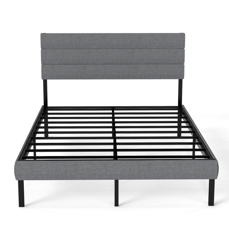Queen Size Upholstered Platform Bed Frame With Headboard, No Box Spring Needed, 14'' Underbed Storage