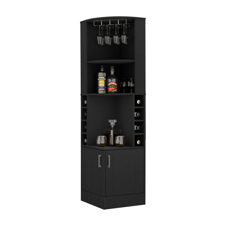 Corner Bar Cabinet, Double Door Cabinet, Glass Rack, Eight Built In Wine Rack, Black