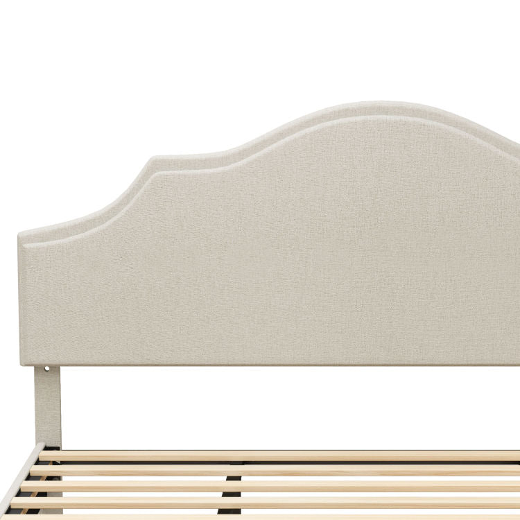 Queen Size Bed Frame Upholstered Platform Bed With Adjustable Headboard,Linen Fabric Padded,Modern Simple Style Platform Bed No Box Spring Needed, Easy Assembly, Beige