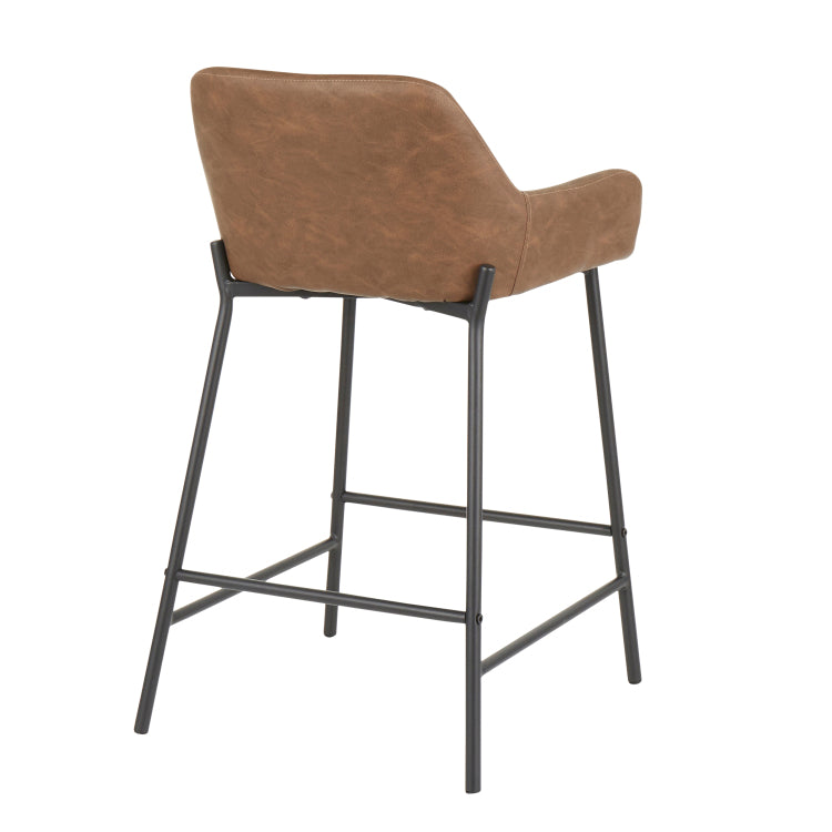 Counter Stool In Black Metal And Espresso Faux Leather Set Of 2