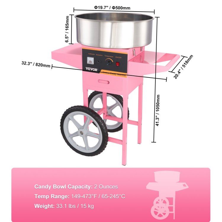 Electric Cotton Candy Machine With Cart, 1000W Commercial Floss Maker With Stainless Steel Bowl, Sugar Scoop And Drawer, Perfect For Home, Kids Birthday, Family Party, Pink