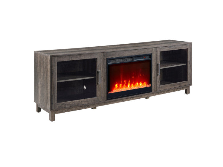 Sestriere 70"W Gray Walnut Finish Tv Stand Console With Fireplace And Heater