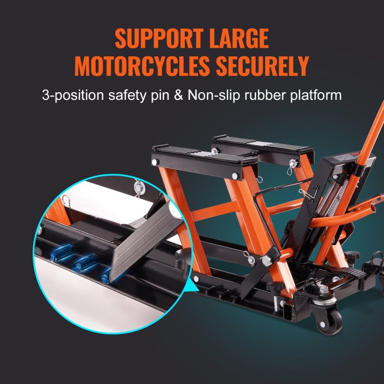 Steel Hydraulic Motorcycle Jack Stand, 1500 Lbs Atv Scissor Lift Jack, 4.7" 15" Scissor Lift Jack Stand With 4 Wheels, Hydraulic Foot Operated Hoist Stand For Motorcycle Atv Utv Powersports