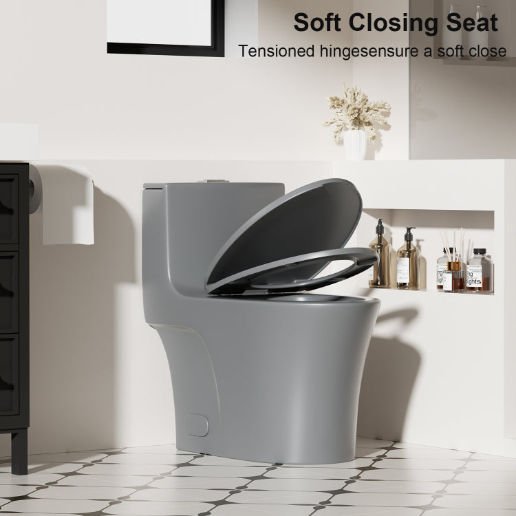 1.1 1.6 Gpf Tornado Flush One Piece Toilet Elongated, Siphonic S Trap 12",Soft Closing Seat, Button On Tank Top ,Powerful Dual Flush Map 1000G, Comfort Chair Seat Ada Height 17", Light Gray Lg 002