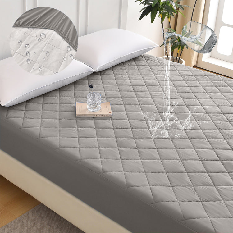Diamond Grid Ultrasonic Waterproof Mattress Protector Gray Size Q