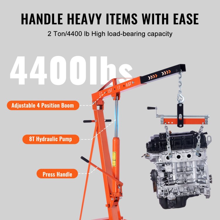 Hydraulic Engine Hoist With Lever, 2 Ton 4400 Lbs Heavy Duty Cherry Picker Shop Crane, Foldable Engine Crane And Engine Hoist Leveler For Auto Repair, Motors, Weights Lifting, Loading