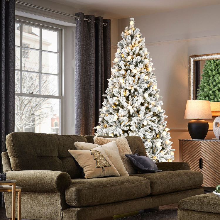 7.5Ft Flocked Christmas Tree With 400L Colorful Led Lights With G45 Ball, Realistic Pe Pvc Hard Needle Hinged Tree With Memory Wire, 10 Lighting Modes, Foot Switch & Stable Metal Stand