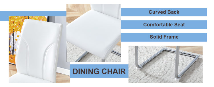 Set Of 4 Dining Chairs, White Dining Chair Set, Pu Material High Backrest Seats And Sturdy Leg Chairs, Suitable For Restaurants, Kitchens, Living Rooms