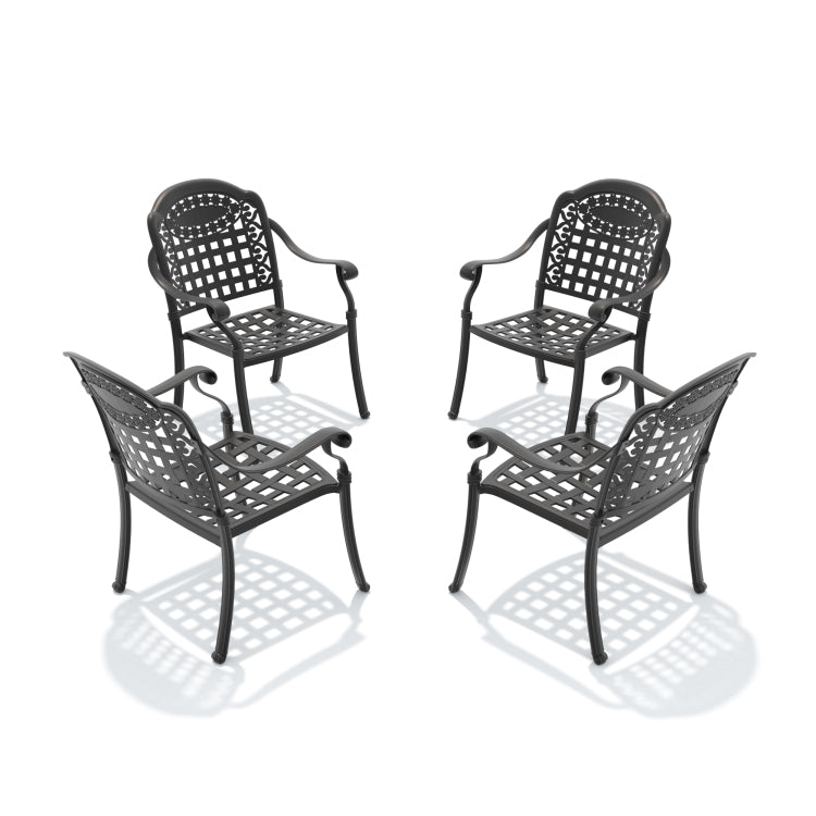 Cast Aluminum Patio Dining Chair 4Pcs With Black Frame And Blue Cushions Same Sku: W1710P166056