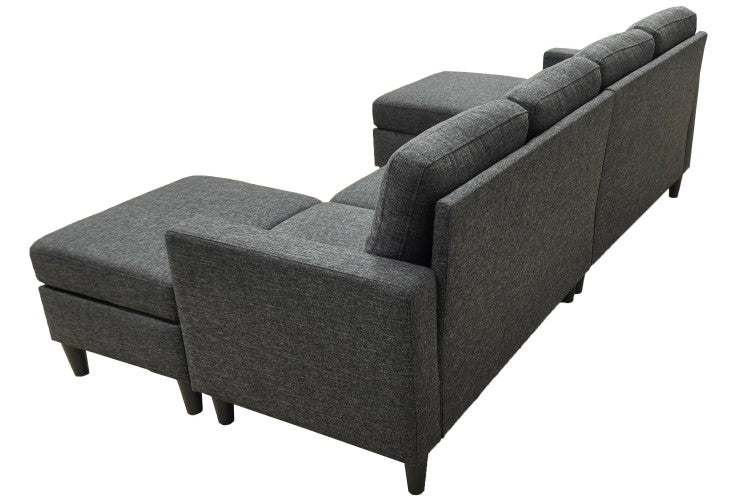 Linen Upholstered Modular Sectional With 2 Ottomans