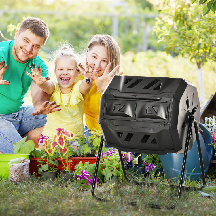 Outsunny Tumbling Compost Bin Outdoor 360 Dual Chamber Rotating Composter 43 Gallon, Black