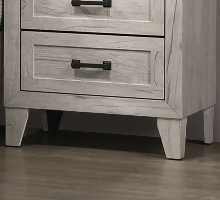 Contemporary White Wash 1Pc Nightstand Bedroom Melamine Bedside Table Black Bar Pull Furniture