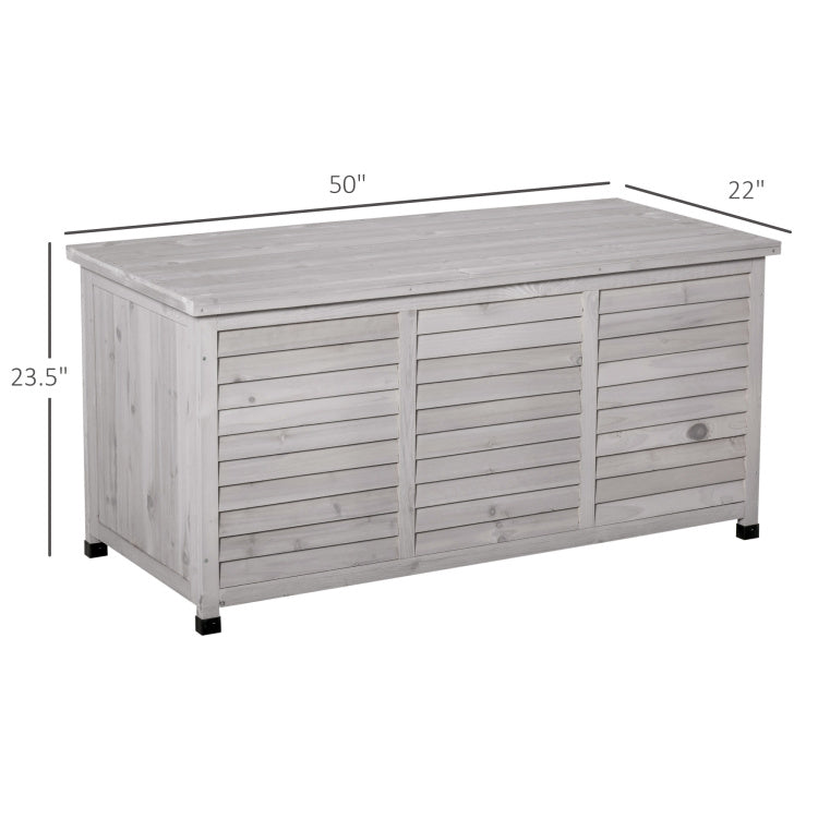 Outsunny 75 Gallon Wooden Deck Box, Outdoor Storage Container With Aerating Gap & Weather Fighting Finish, Grey