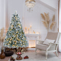 4Ft Prelit Flocked Christmas Tree With Pine Needles & Eucalyptus Leaves, 150 Warm White Led Lights, 404 Tips, Hinged Branches, Metal Stand Snowy Artificial Tree For Holiday Decor