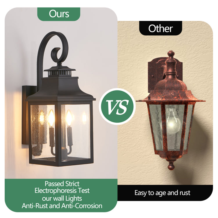 23" H 1 Pack Outdoor Wall Lantern Light Vintage Black Metal Sconce With Clear Seeded Glass For Porch, Patio, And Garden Bulb Not Included