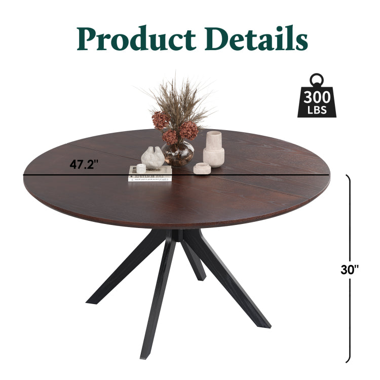 47.2" Solid Wood Round Dining Kitchen Table For 4 6 People With Intersecting Pedestal Base