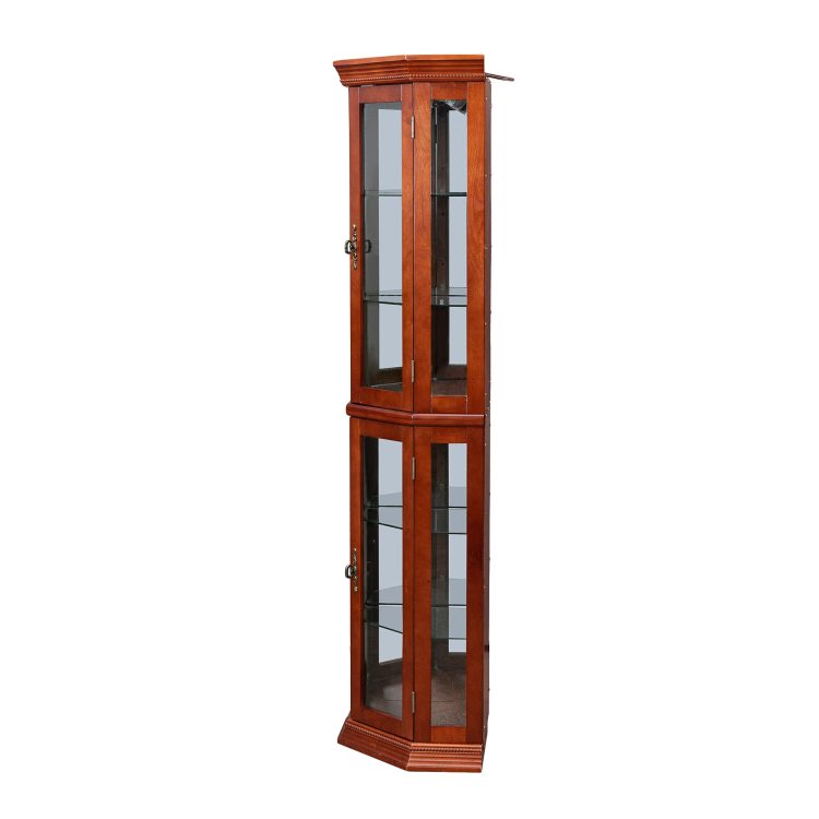 Corner Curio Cabinet With Lights, Adjustable Tempered Glass Shelves, Mirrored Back, Display Cabinet,Light Walnut E26 Light Bulb Not Included