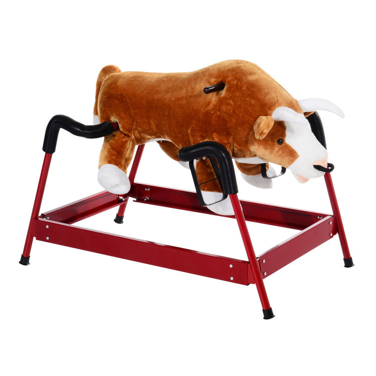 Qaba Kids Spring Rocking Horse Rodeo Bull Style With Realistic Sounds For Children Over 3 Years Old