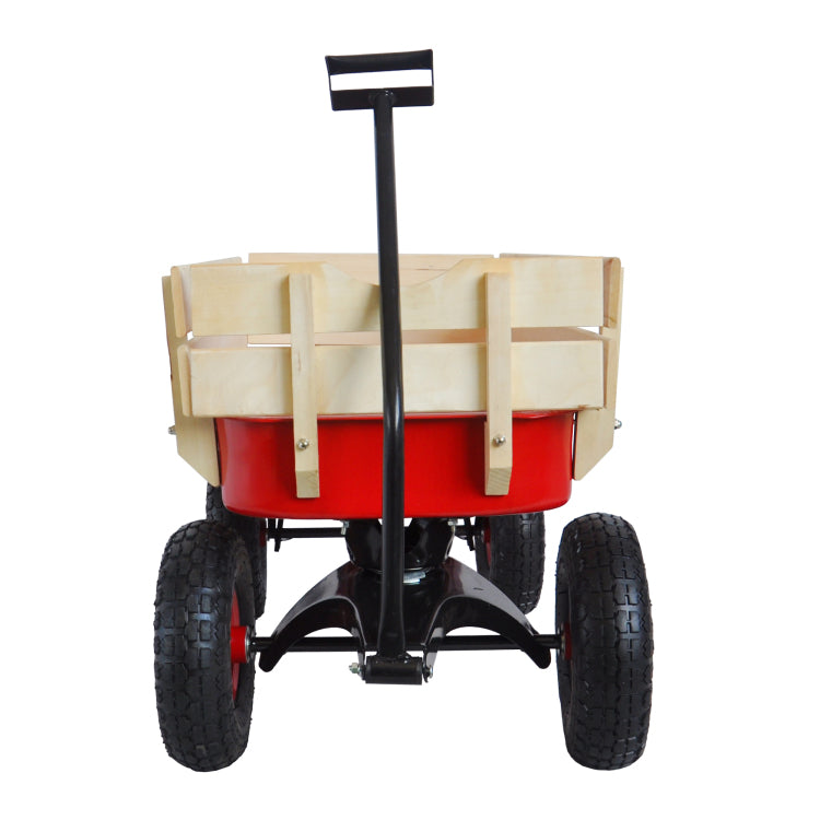 Outdoor Sport Wagon Tools Cart Wooden Side Panels Air Tires Wagon Red