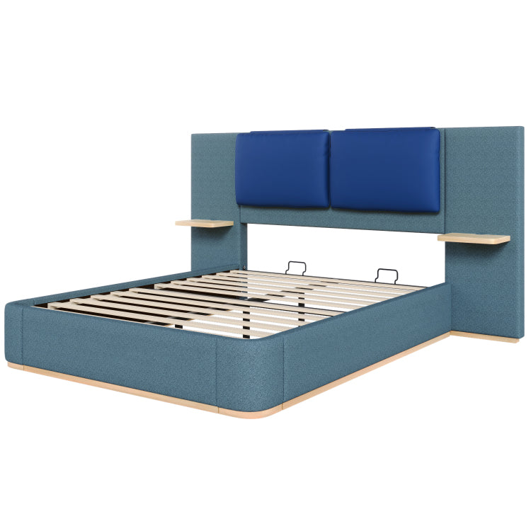 Queen Size Upholstered Platform Bed With Panel, Platform Bed Frame With Anti Collision Soft Rounded Corners, Stable And Solid, No Box Spring Needed, Easy Assembly, Blue