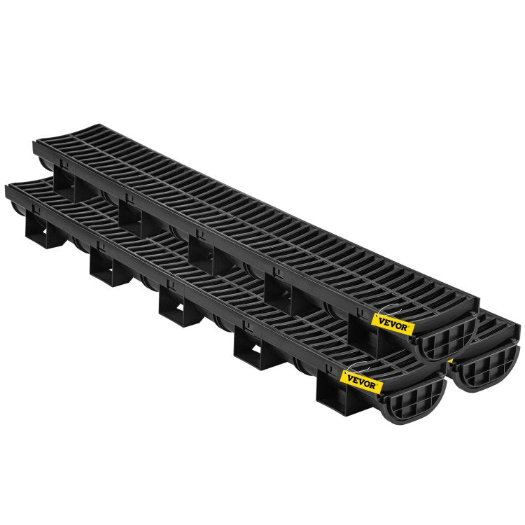 Trench Drain System, 5.7X3.1X39 Inch Hdpe Drainage Trench,Channel Drain With Plastic Grate, Black Plastic Garage Floor Drain, 3X39 Trench Drain Grate, For Garden, Driveway 3 Pack