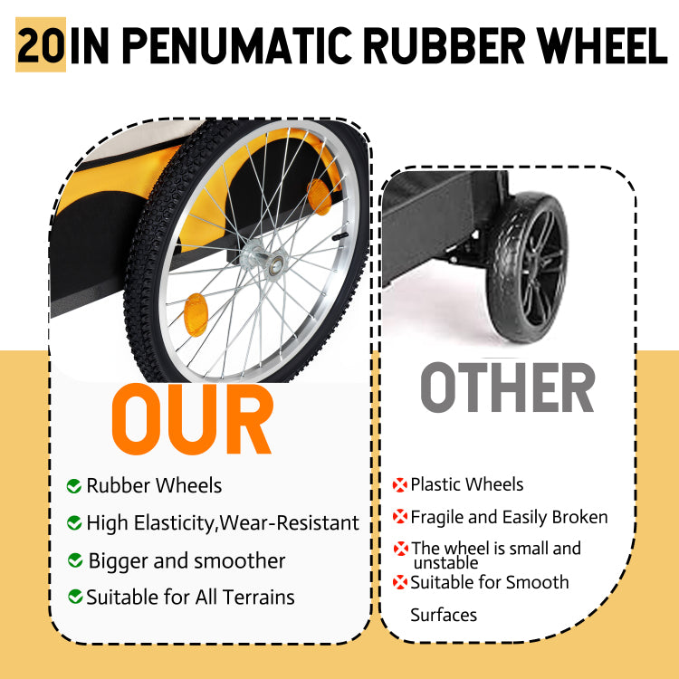Large Folding Bike Trailer For Dogs 20 2 1 8 Inches Wheels, Heavy Duty Steel Frame, Spacious Design, All Terrain Cycling, Jogging & Camping Adventure, Yellow