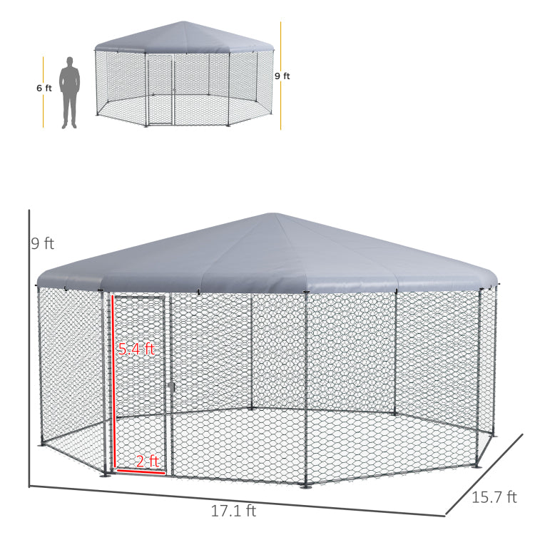 Pawhut Large Metal Chicken Coop Chicken Run For Chicken, Ducks And Rabbits With Waterproof And Anti Uv Cover, Walk In Poultry Cage Hen House For Outdoor And Yard Farm Use, 17' X 15.7' X 9'