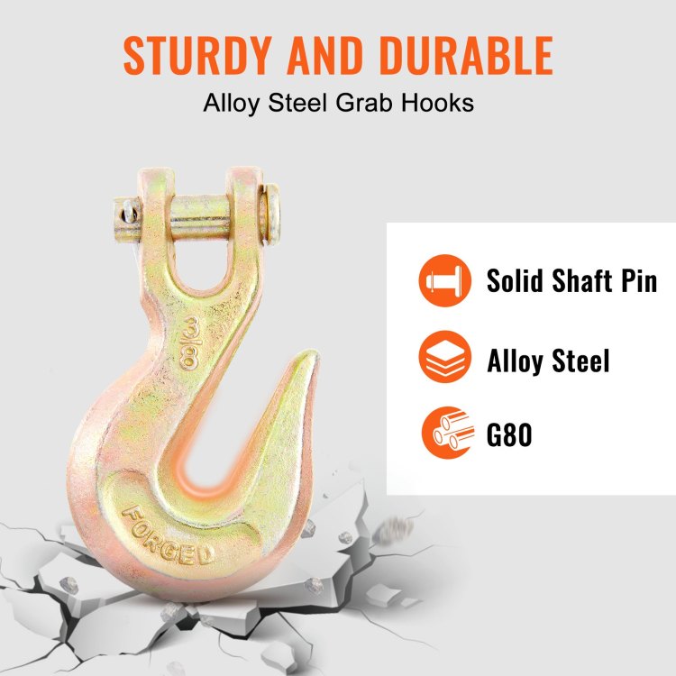 Transport Binder Chain, 7100Lbs Working Load Limit, 3 8''X20' G80 Tow Chain Tie Down With Grab Hooks, Dot Certified, Galvanized Coating Manganese Steel For Dock Factory Construction Site, 2 Pack