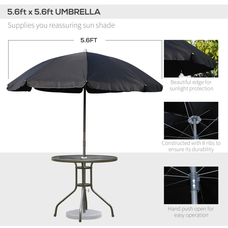 Outsunny 6 Piece Patio Dining Set For 4 With Umbrella, Outdoor Table And Chairs With 4 Folding Dining Chairs & Round Glass Table For Garden, Backyard And Poolside, Black