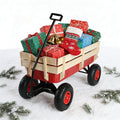 Outdoor Sport Wagon Tools Cart Wooden Side Panels Air Tires Wagon Red