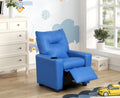 Perline 23"W Blue Pu Leather Kids Recliner Chair With Cupholder