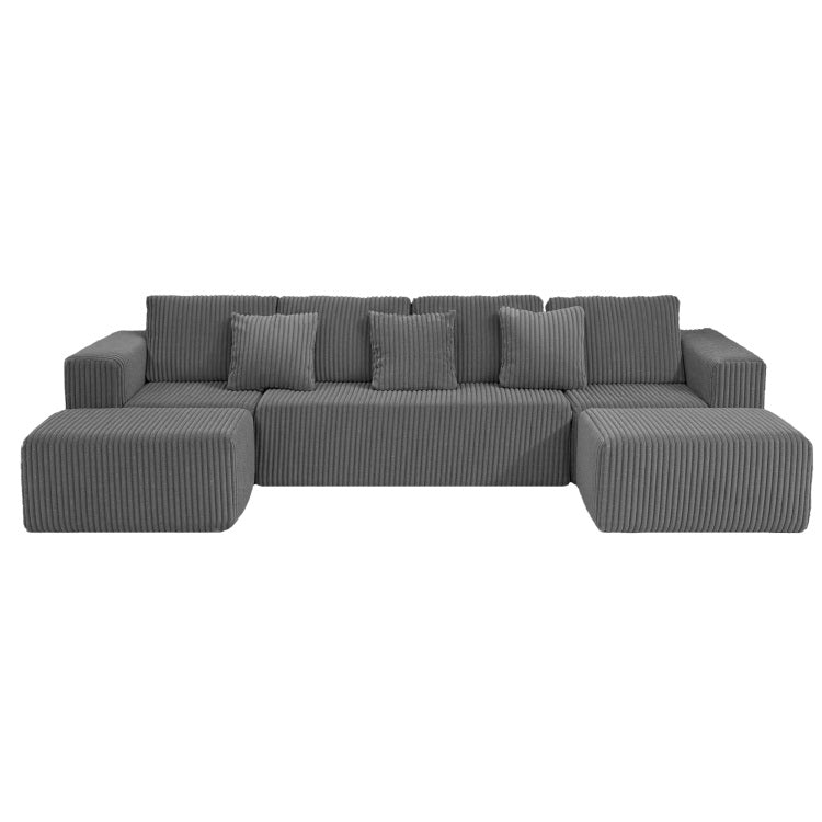 Modular U Shaped Sectional Sofa, 132 Inch 4 Seater With Reversible Chaise Lounge Gray Striped Corduroy Fabric, Modularly Adjustable For Living Room & Bedroom, Feat. Freely Configurable Layout