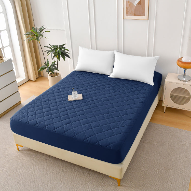 Diamond Patterned Ultrasonic Waterproof Quilted Fitted Sheet, Navy Blue, King Size