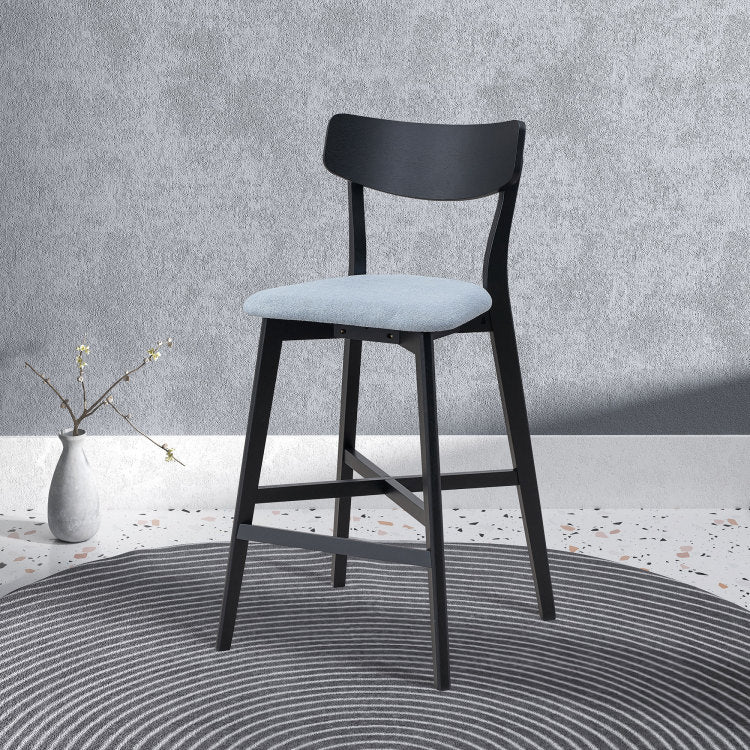 Wooden Bar Chairs Set Of 2, Modern Soft Upholstered Kitchen Island Chairs, Counter Height Stool With Backrest,Wooden Frame Chairs With Footrest For Pub,Living Room,Restaurant,Black