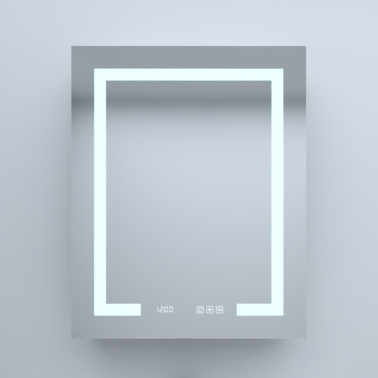 24 In. W X 30 In. H Rectangular Silver Aluminum Recessed Surface Mount Left Medicine Cabinet With Mirror Led And Clock