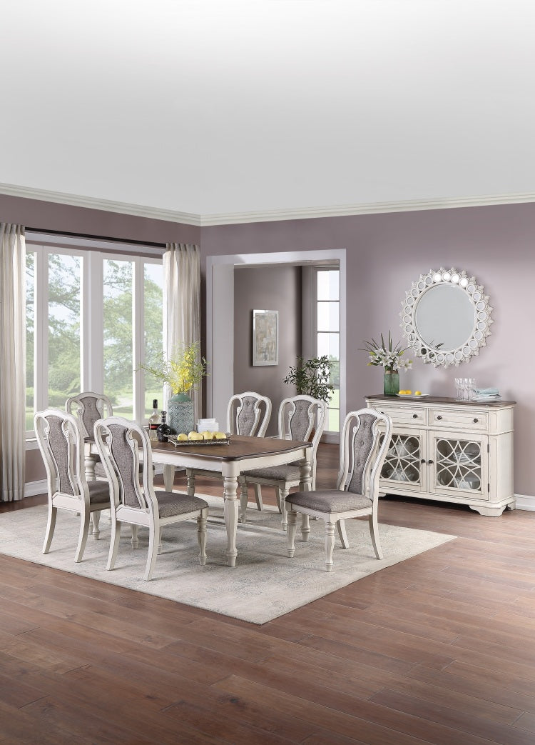 Transitional Style 7Pc Dining Set Dining Table W Oak Top 6Xside Chairs Cushion Seat Antique White Kitchen Dining Room