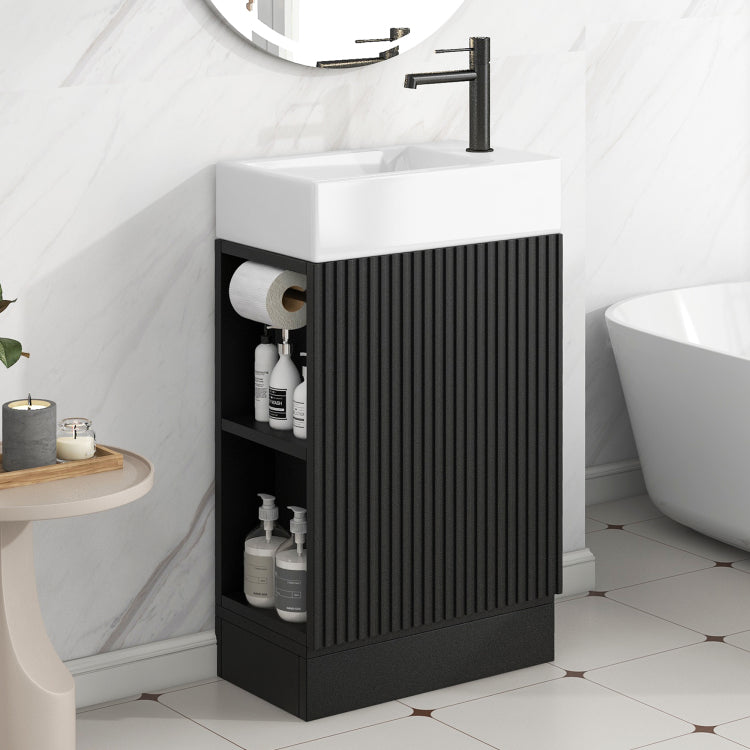 18.6" Bathroom Vanity With Sink, Bathroom Vanity Cabinet With Two Tier Shelf, Left Or Right Orientation, Black Wf308491 Color